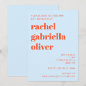 Modern Typography Cool Blue Orange Bat Mitzvah 招待状 (正面/裏面)