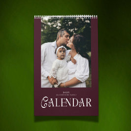 Modern Typography Custom Family Photo Burgundy カレンダー