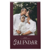 Modern Typography Custom Family Photo Burgundy  カレンダー (カバー)