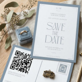 Modern Typography Dusty Blue Save The Date  ポストカード