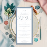 Modern Typography Dusty Blue Save The Date  メニュー<br><div class="desc">Set the tone for your wedding celebration with this modern yet classic menu, presented in a sophisticated dusty blue. The elegant serif typography and the prominent couple's monogram create a refined and personalized feel for your special day. This menu is designed to elegantly list your culinary offerings, from delightful starters...</div>