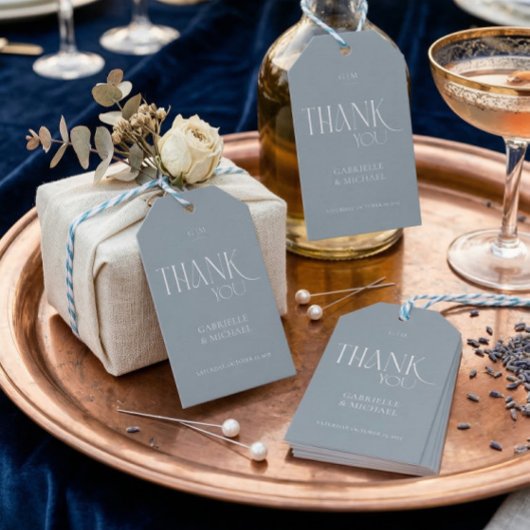 Modern Typography Dusty Blue Wedding Thank You  ギフトタグ