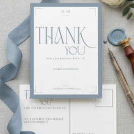Modern Typography Dusty Blue Wedding Thank You  ポストカード