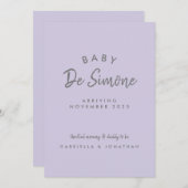 Modern Typography Dusty Purple Pregnancy 案内状 (正面/裏面)