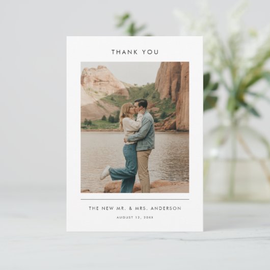 Modern Typography Elegant Rustic Photo Wedding サンキューカード (スタンド正面)
