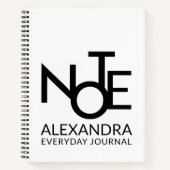 Modern Typography Everyday Journal Black White ノートブック (正面)