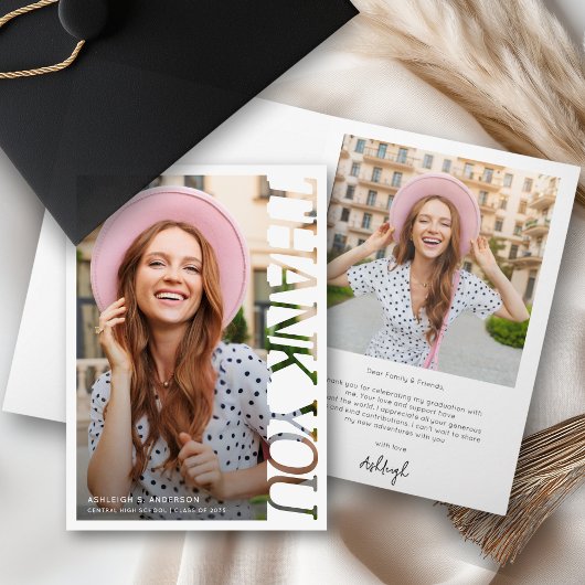 Modern Typography Graduate 2 Photo Thank You カード