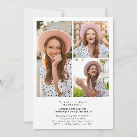 Modern Typography Graduate 3 Photo Collage 招待状 (裏面)