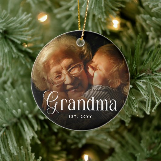 Modern Typography Grandma Custom Photo Gift セラミックオーナメント (ツリー)