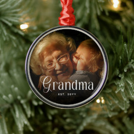 Modern Typography Grandma Custom Photo Gift メタルオーナメント
