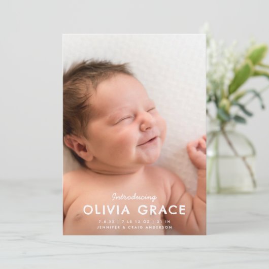 Modern Typography Introducing Baby Photo Birth  案内状 (スタンド正面)