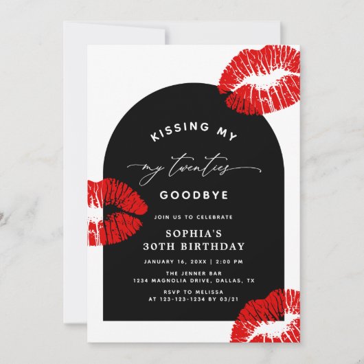 Modern Typography Kissing My Twenties Goodbye 招待状 (正面)