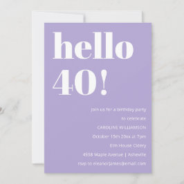 Modern Typography Lavender 40th Birthday Party 招待状