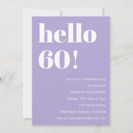 Modern Typography Lavender 60th Birthday Party 招待状