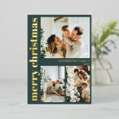 Modern Typography Minimal Green Merry Christmas 箔シーズンカード (立ち正面)