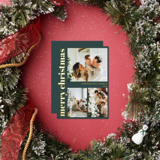 Modern Typography Minimal Green Merry Christmas 箔シーズンカード (インサイチュ)