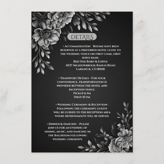 Modern Typography Monochrome Black White Florals  エンクロージャーカード (正面)