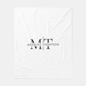 Modern Typography Monogram Black White フリースブランケット (正面)