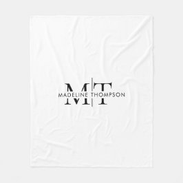 Modern Typography Monogram Black White フリースブランケット