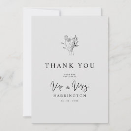 Modern Typography MR & MRS Floral Bouquet Photo  サンキューカード