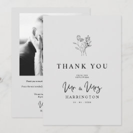 Modern Typography MR & MRS Floral Bouquet Photo サンキューカード