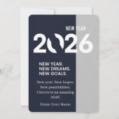 Modern Typography Navy Blue and Silver New Year シーズンカード (正面)