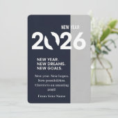 Modern Typography Navy Blue and Silver New Year シーズンカード (スタンド正面)