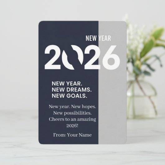 Modern Typography Navy Blue and Silver New Year  シーズンカード (スタンド正面)