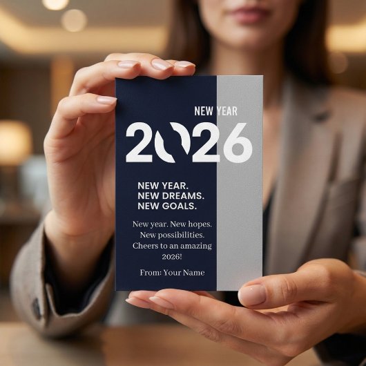 Modern Typography Navy Blue and Silver New Year シーズンカード