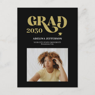 Modern typography photo gold black graduation 案内ポストカード
