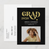 Modern typography photo gold black graduation 案内ポストカード (正面/裏面)