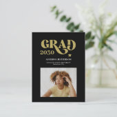 Modern typography photo gold black graduation 案内ポストカード (スタンド正面)
