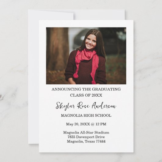 Modern Typography Photo Graduation 招待状 (裏面)