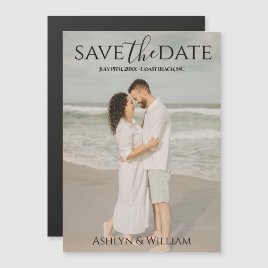 Modern Typography Photo Save the Date Magnet Card (正面/裏面)
