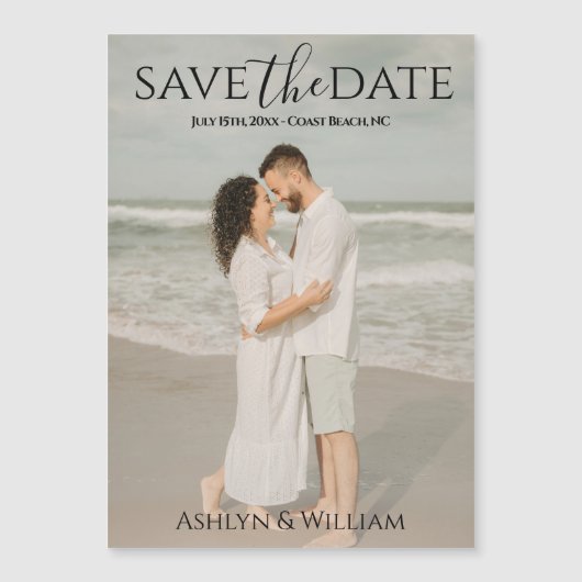 Modern Typography Photo Save the Date Magnet Card (正面)