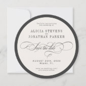 Modern typography photo wedding round circle セーブザデート (正面)