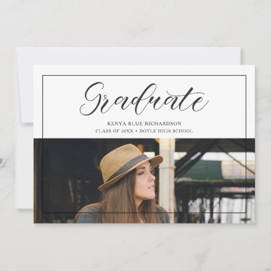 Modern Typography Script Photo Graduate Graduation 招待状 (正面)