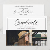 Modern Typography Script Photo Graduate Graduation 招待状 (正面/裏面)