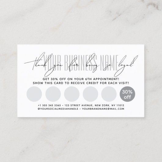 Modern typography script reward  ロイヤリティカード (裏面)