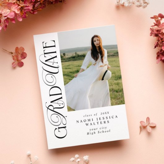 Modern Typography Serif Photo Elegant Graduation 招待状