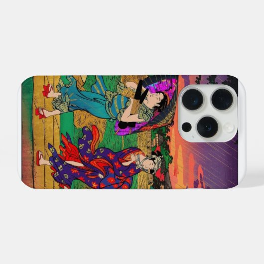 Modern Ukiyo-E Pop Art: Vibrant Rain Walk Edition iPhoneケース (裏面横)