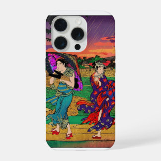 Modern Ukiyo-E Pop Art: Vibrant Rain Walk Edition iPhone 15 Proケース