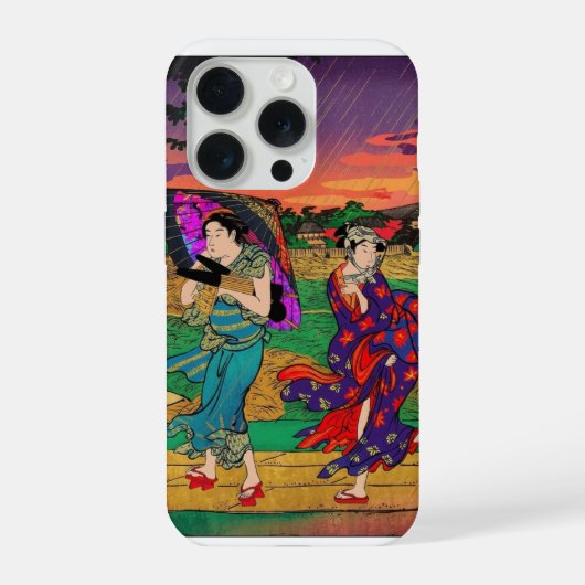 Modern Ukiyo-E Pop Art: Vibrant Rain Walk Edition  iPhoneケース (裏面)