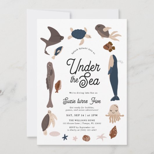 Modern Under the Sea 5th Birthday 招待状 (正面)