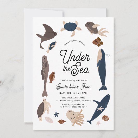 Modern Under the Sea 5th Birthday 招待状 (正面)