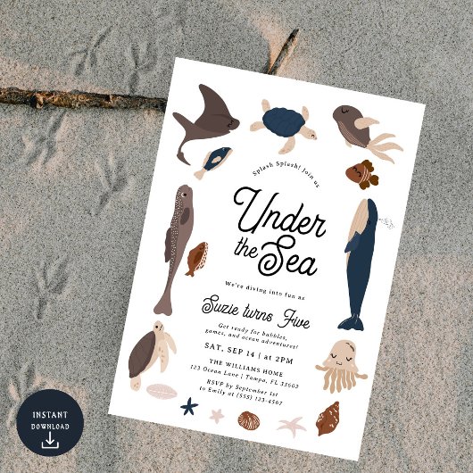 Modern Under the Sea 5th Birthday 招待状