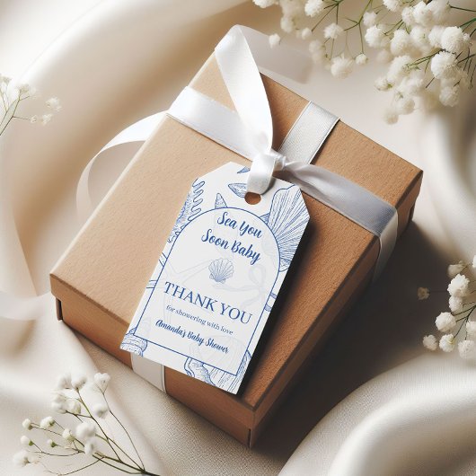 Modern Under The Sea You Soon Blue Boy Baby Shower ギフトタグ