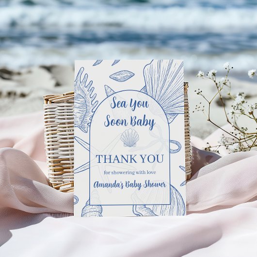 Modern Under The Sea You Soon Blue Boy Baby Shower サンキューカード