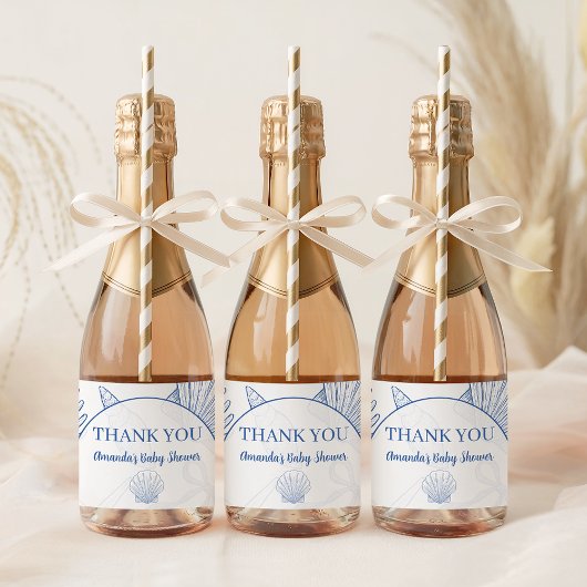 Modern Under The Sea You Soon Blue Boy Baby Shower スパークリングワインラベル