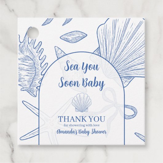 Modern Under The Sea You Soon Blue Boy Baby Shower フェイバータグ (正面)